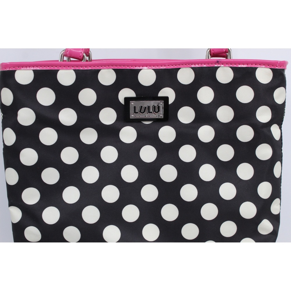 Lulu by Guinness Tote Bag Blackw/White Polka Dot Pink Trim w/Matching Coin Purse